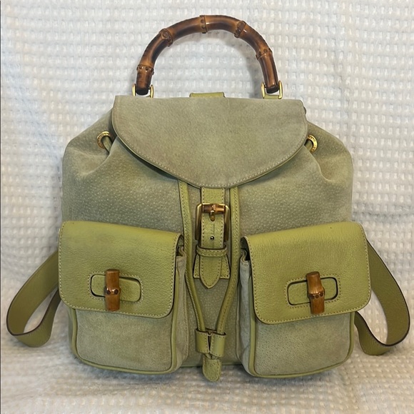 Handbags - Gucci Bamboo Green Leather/Suede Backpack